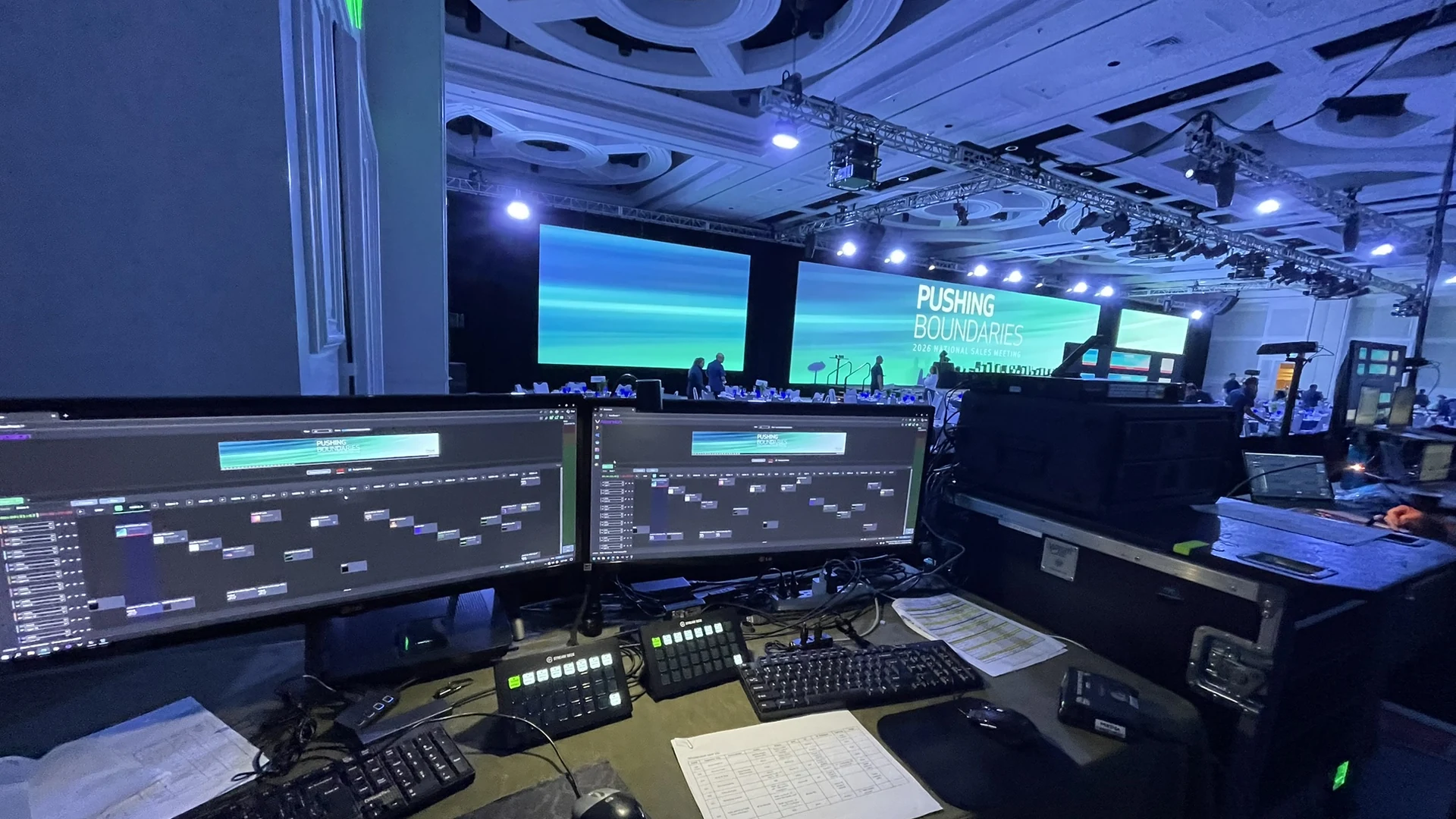 Ascension operating at its first live production deployment in a ballroom with multiple large displays