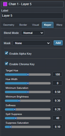 Ascension alpha and chroma key controls