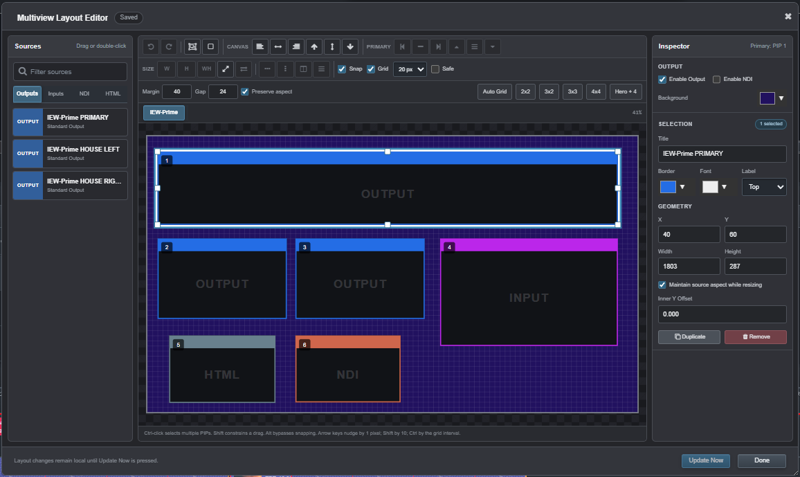 Ascension multiview designer with source list, canvas and properties