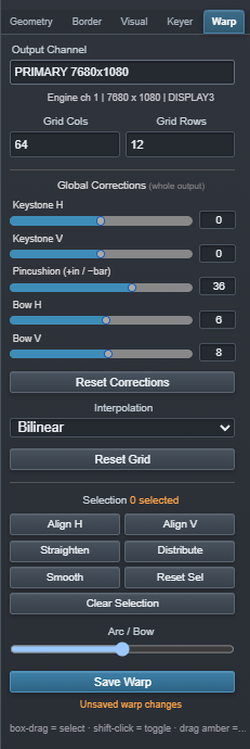 Ascension warp and projection-correction controls