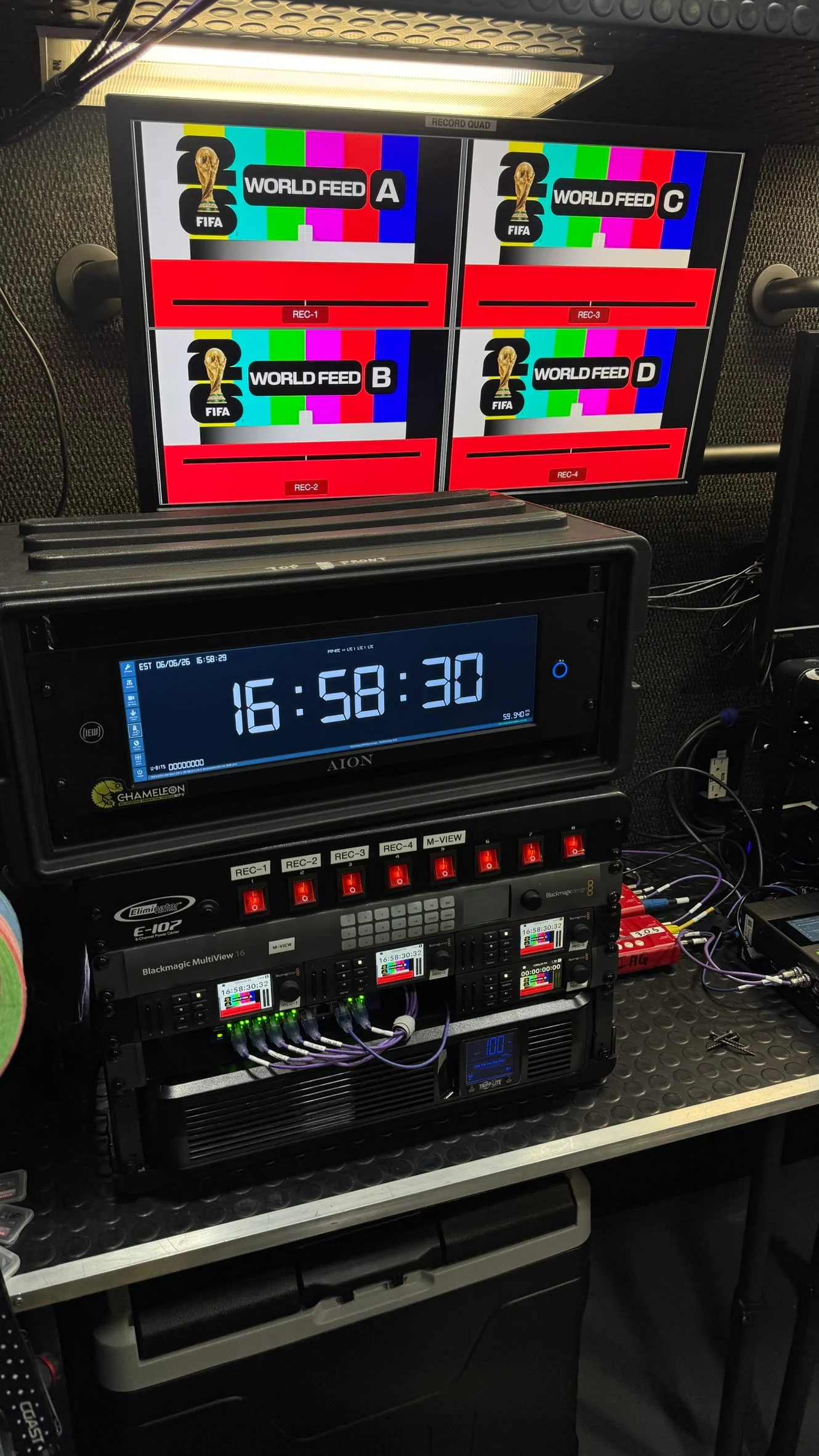 Professional mobile production truck using a portable Aion timing workflow