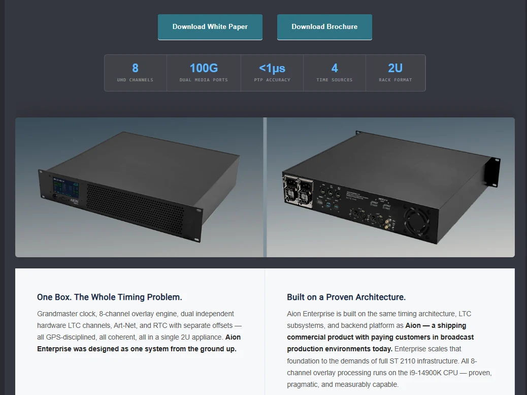 Aion Enterprise product page preview and hardware views