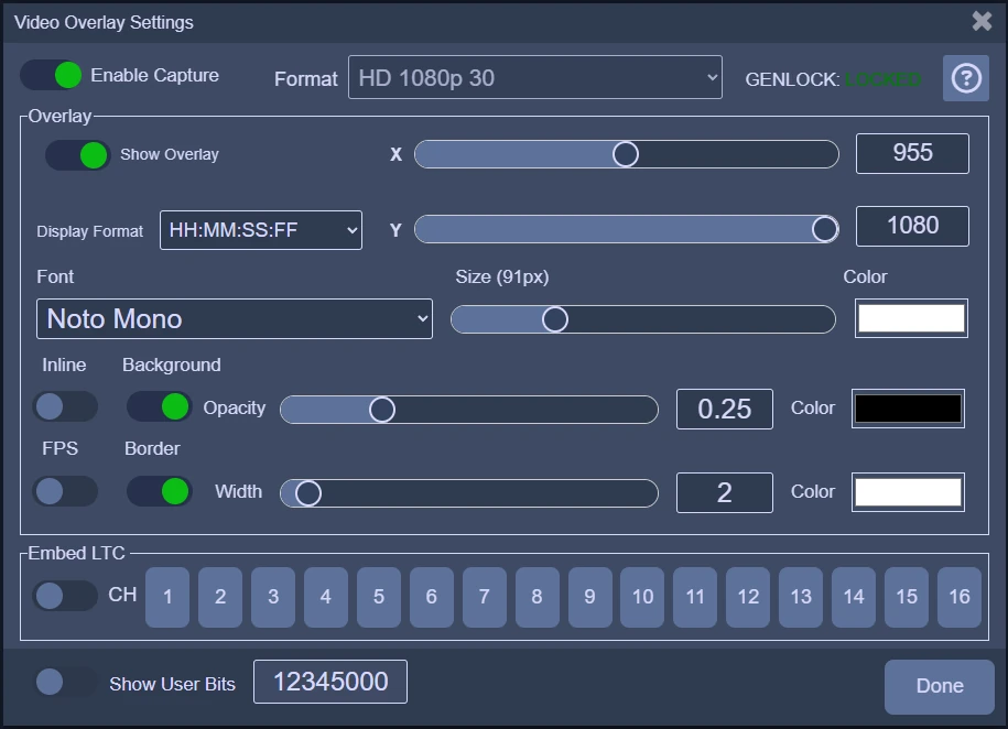 Aion video overlay configuration panel