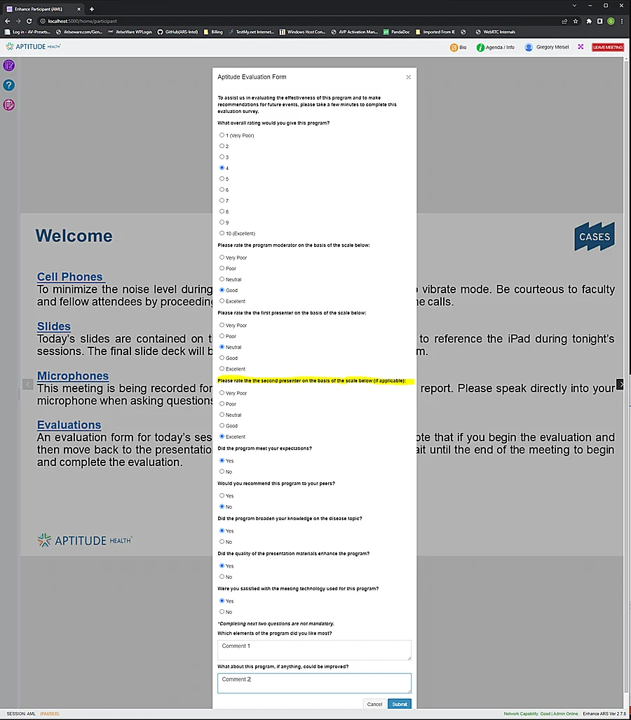 Remote survey interface in a web browser