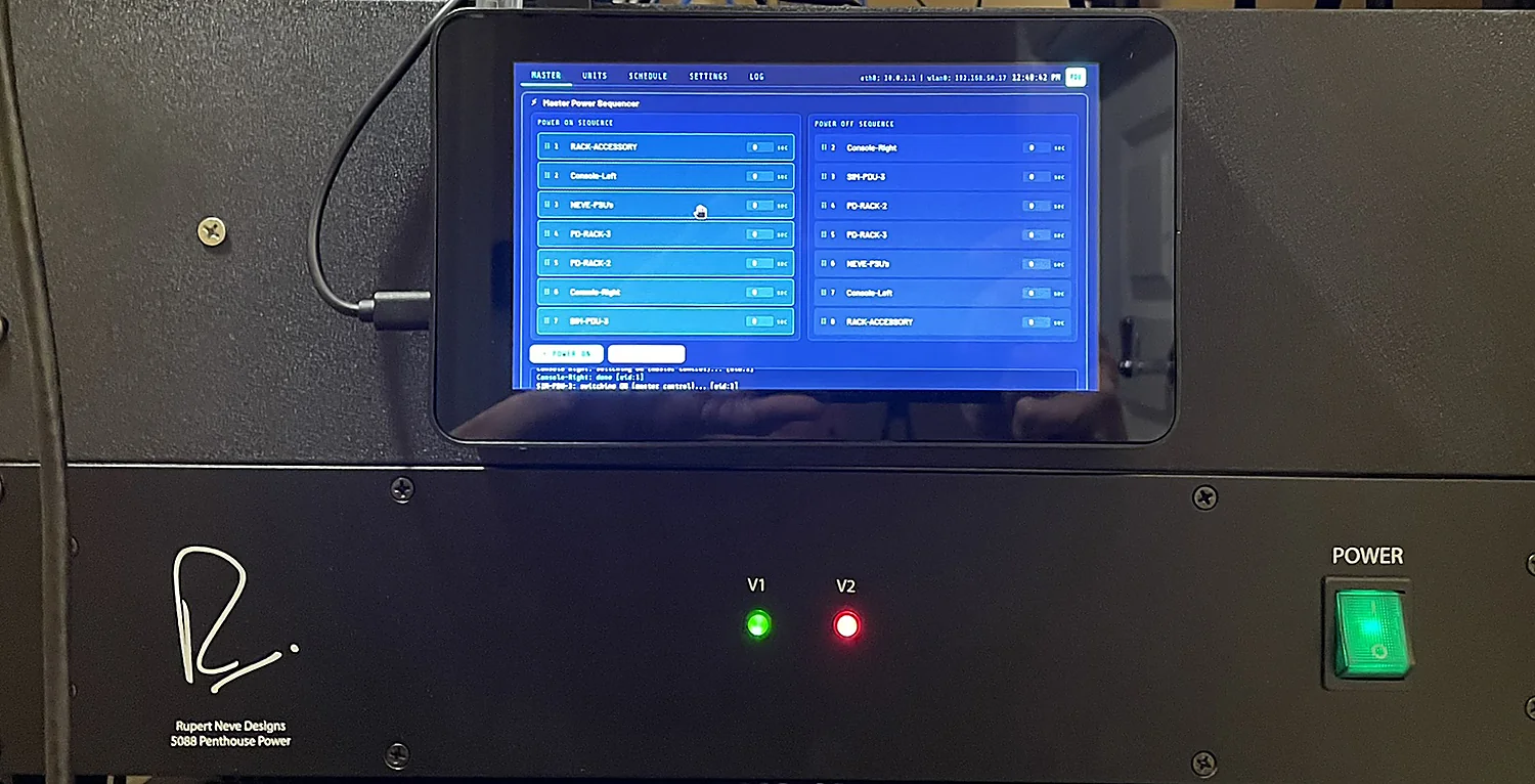 Touchscreen controller operating beside APC rack PDUs