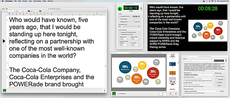 xPrompter operator system with script editor, timer, confidence graphics and networking controls