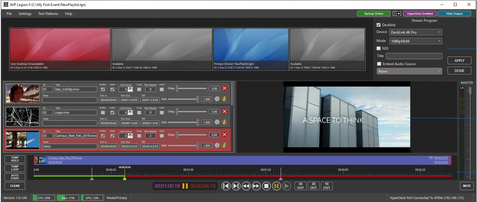 Legion EC cue-based playback interface