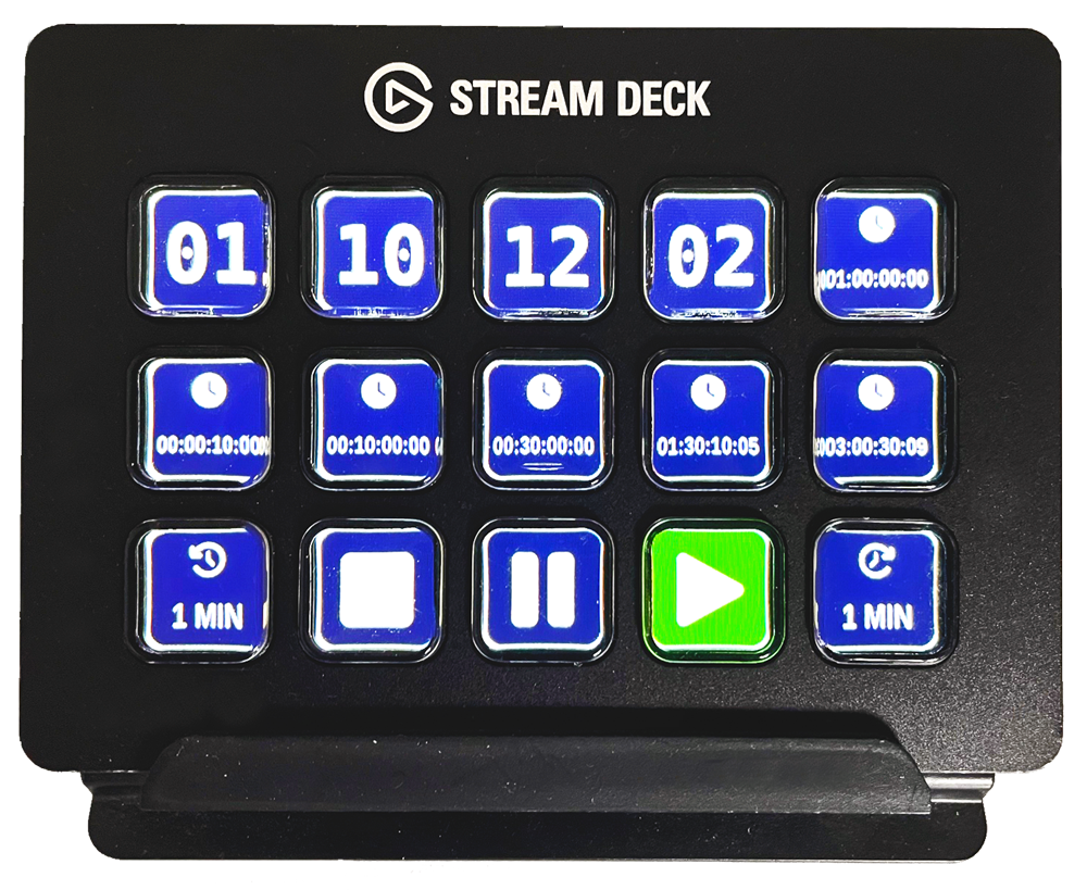 Stream Deck tactile control interface with live timecode display